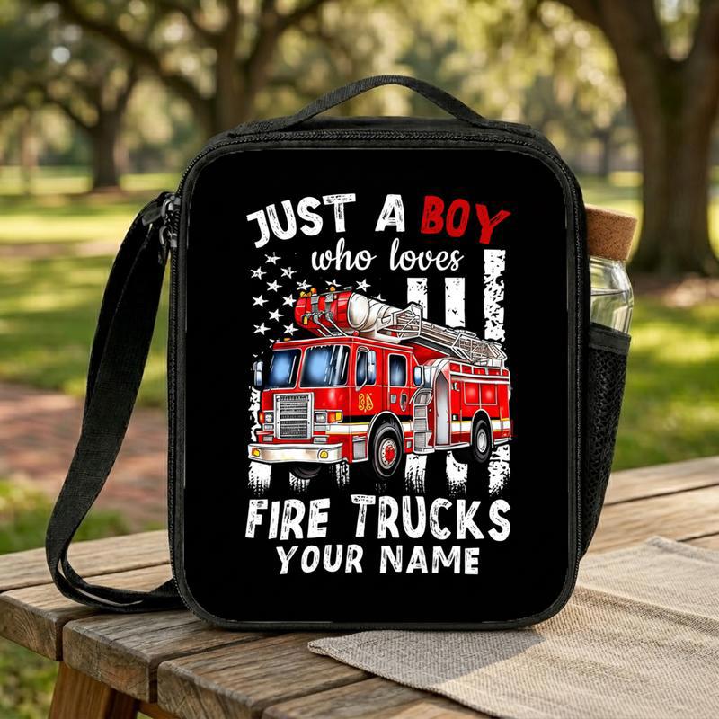 USA Flag Fire Truck Lunch Bag For Kids - Boy Who Loves Fire Trucks Lunch Box Bag USA Flag Fire Truck Lunch Bag For Kids - Boy Who Loves Fire Trucks Lunch Box Bag