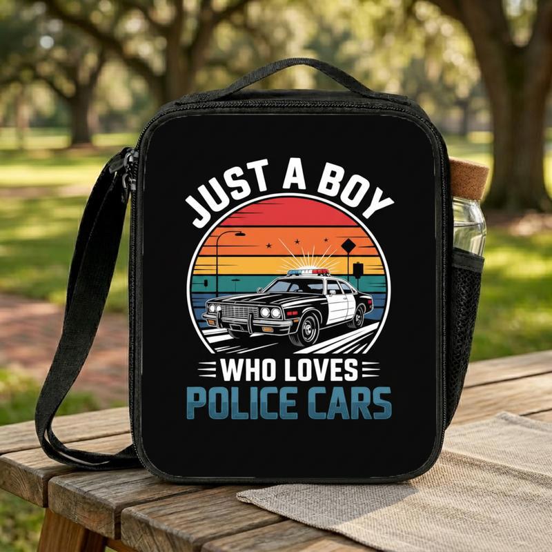 Vintage Police Lunch Bag For Boys - Kids Back To School Car Lover Lunch Box Bag