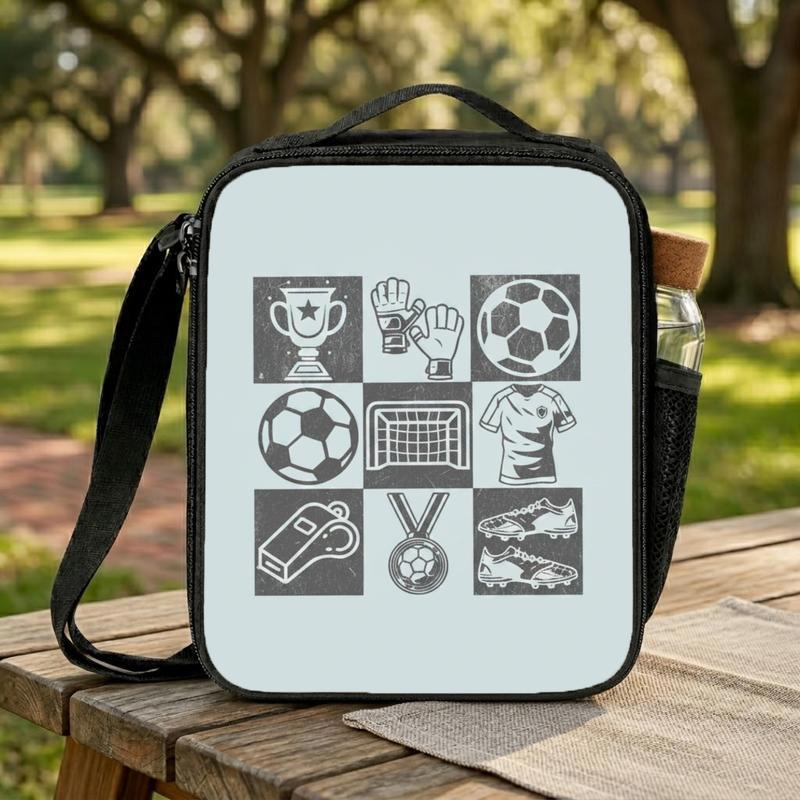 Vintage Soccer Pattern Lunch Bag - Sports Kids School Style Lunch Box Bag Vintage Soccer Pattern Lunch Bag - Sports Kids School Style Lunch Box Bag