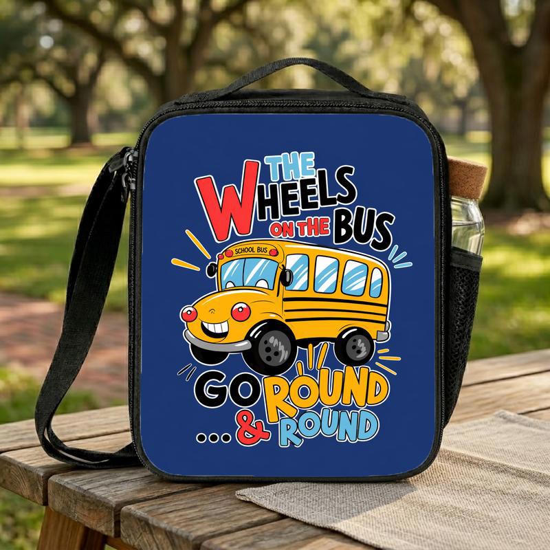 Wheels On The Bus Lunch Bag - Fun Back To School Kids Lunch Box Bag Wheels On The Bus Lunch Bag - Fun Back To School Kids Lunch Box Bag
