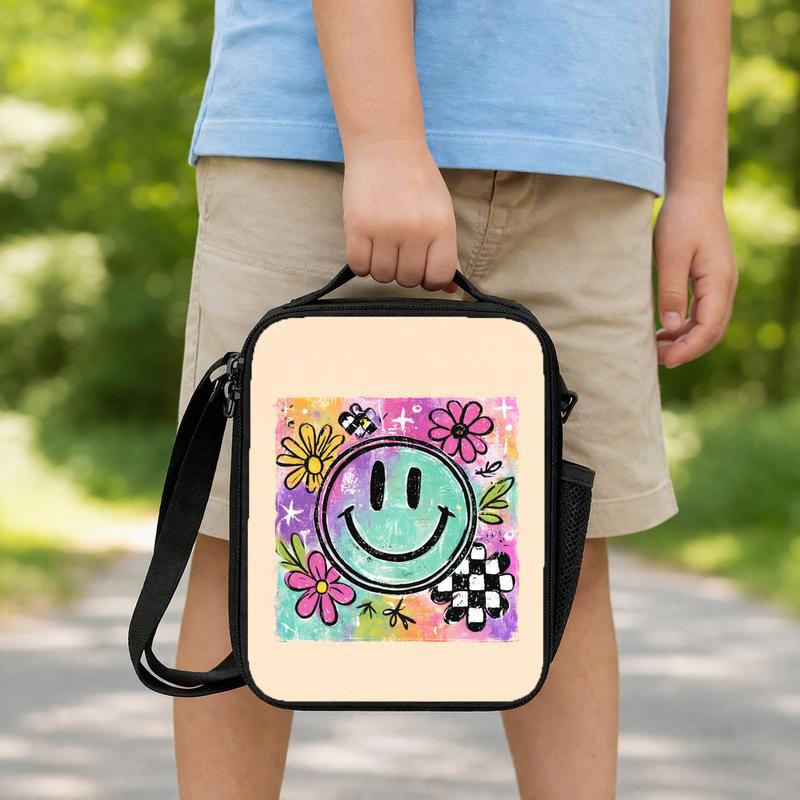 Artistic Smiley Lunch Bag - Groovy Kids School Style Lunch Box Bag Artistic Smiley Lunch Bag - Groovy Kids School Style Lunch Box Bag