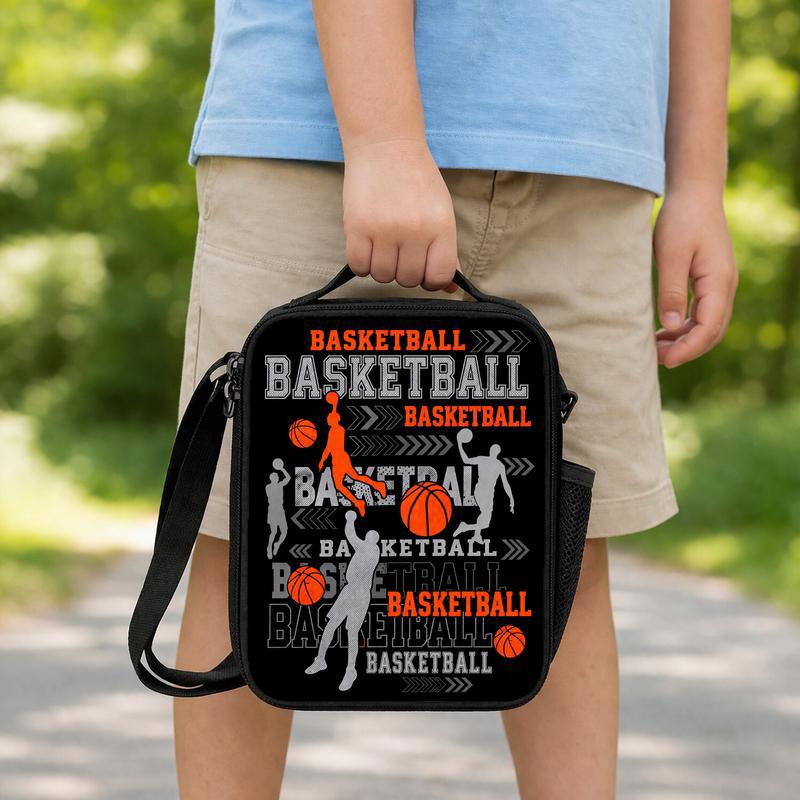 Basketball Pattern Lunch Bag - Back To School Sport Collage Style Lunch Box Bag Basketball Pattern Lunch Bag - Back To School Sport Collage Style Lunch Box Bag