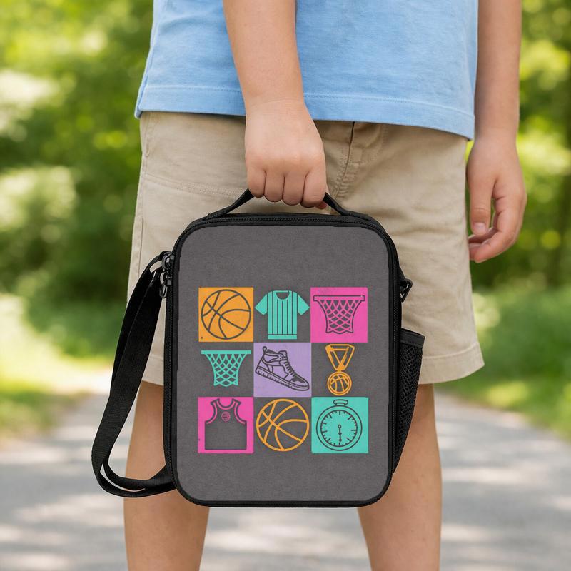 Basketball Pattern Lunch Bag - Back To School Sport Theme Kids Lunch Box Bag Basketball Pattern Lunch Bag - Back To School Sport Theme Kids Lunch Box Bag