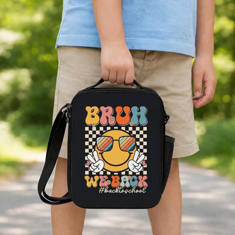 Bruh We Back Lunch Bag - Funny Smiley School Style Lunch Box Bag Bruh We Back Lunch Bag - Funny Smiley School Style Lunch Box Bag