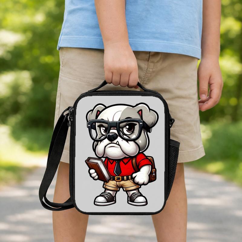 Bulldog Back To School, Red Shirt Bulldog Academics PNG, Student Digital, Studious Bulldog Design, Glasses Smart Nerdy Guy, Back To School Lunch Box Bag