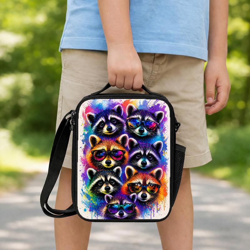 Colorful Raccoon Pattern Lunch Bag - Kids Back To School Fun Lunch Box Bag Colorful Raccoon Pattern Lunch Bag - Kids Back To School Fun Lunch Box Bag