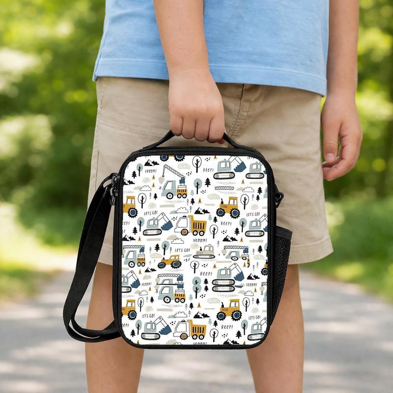 Construction Vehicles Lunch Bag For Kids - Pattern Back To School Style Lunch Box Bag