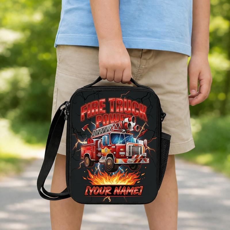 Cool Fire Truck School Lunch Bag - Kids Firefighter Truck Design Lunch Box Bag