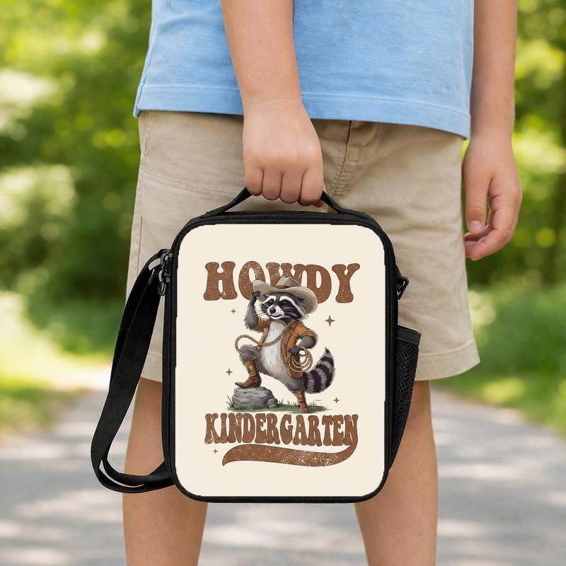 Cowboy Raccoon Lunch Bag Kids - Howdy Kindergarten Back To School Lunch Box Bag