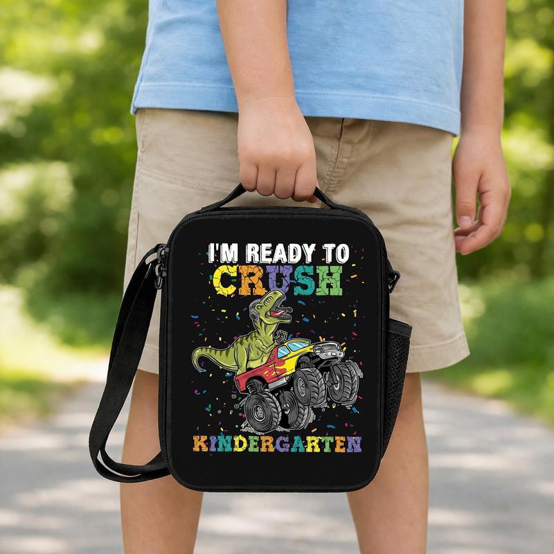 Crush Kindergarten Dino Monster Truck Lunch Bag - Back To School Fun Lunch Box Bag Crush Kindergarten Dino Monster Truck Lunch Bag - Back To School Fun Lunch Box Bag
