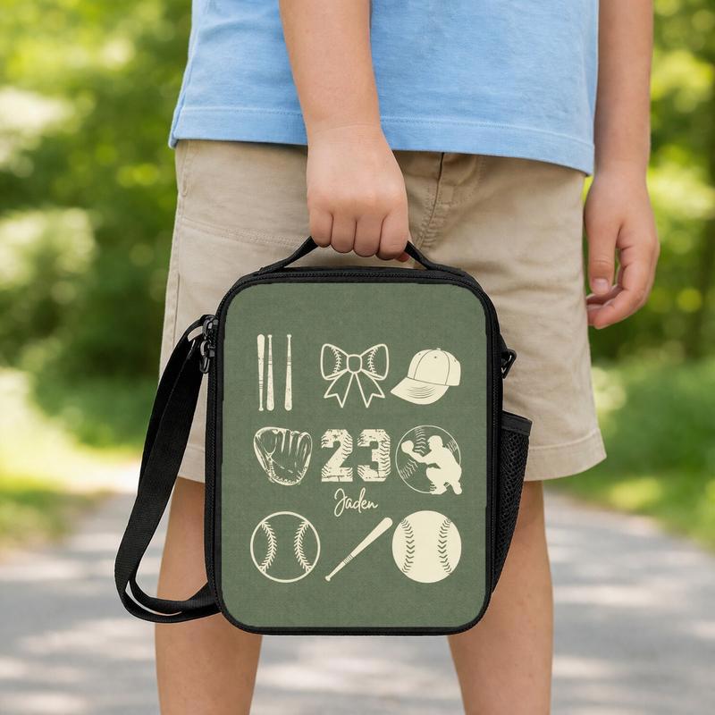 Custom Baseball Lunch Bag - Name And Number Sports Icons Lunch Box Bag