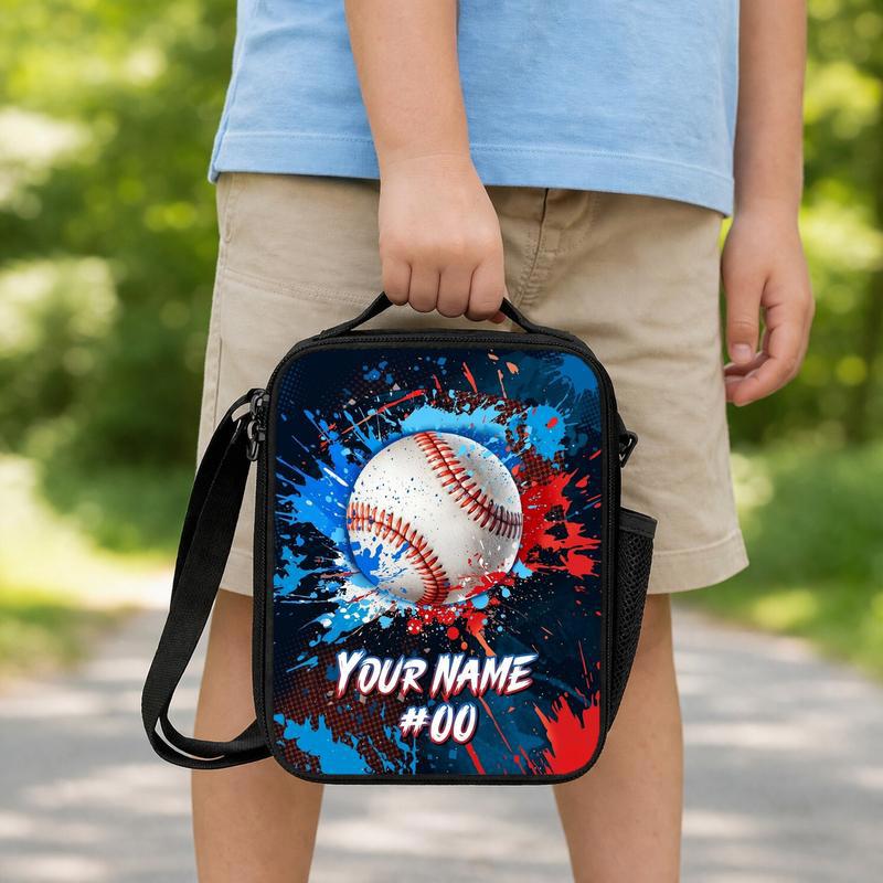 Custom Baseball Lunch Bag - Name Number Paint Splash Design Lunch Box Bag