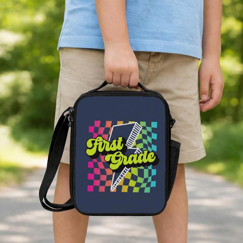 Custom Grade Retro Rainbow Checkerboard - Trendy School Lunch Bag Lunch Box Bag Custom Grade Retro Rainbow Checkerboard - Trendy School Lunch Bag Lunch Box Bag