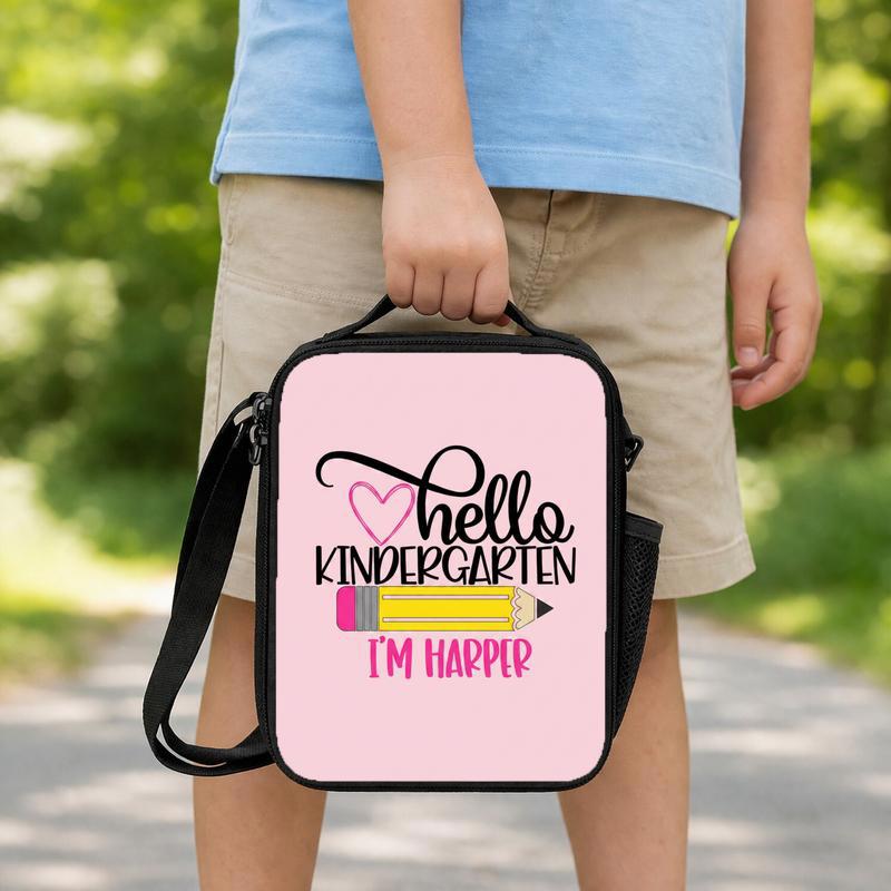 Custom Kids Lunch Bag - First Day Kindergarten With Name Lunch Box Bag Custom Kids Lunch Bag - First Day Kindergarten With Name Lunch Box Bag