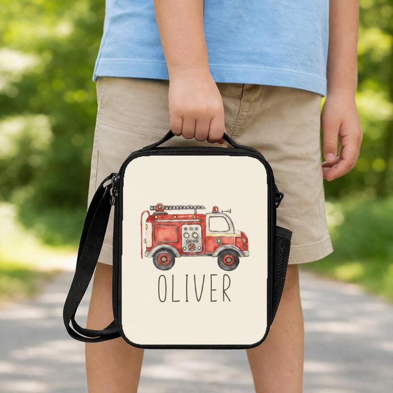 Custom Name Fire Truck Lunch Bag - Kids Back To School Gift Lunch Box Bag Custom Name Fire Truck Lunch Bag - Kids Back To School Gift Lunch Box Bag