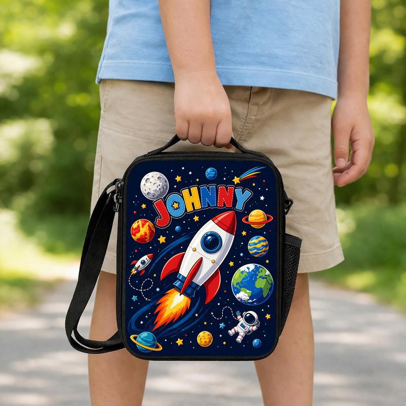 Custom Name Lunch Bag Kids - Rocket Back To School Lunch Box Bag