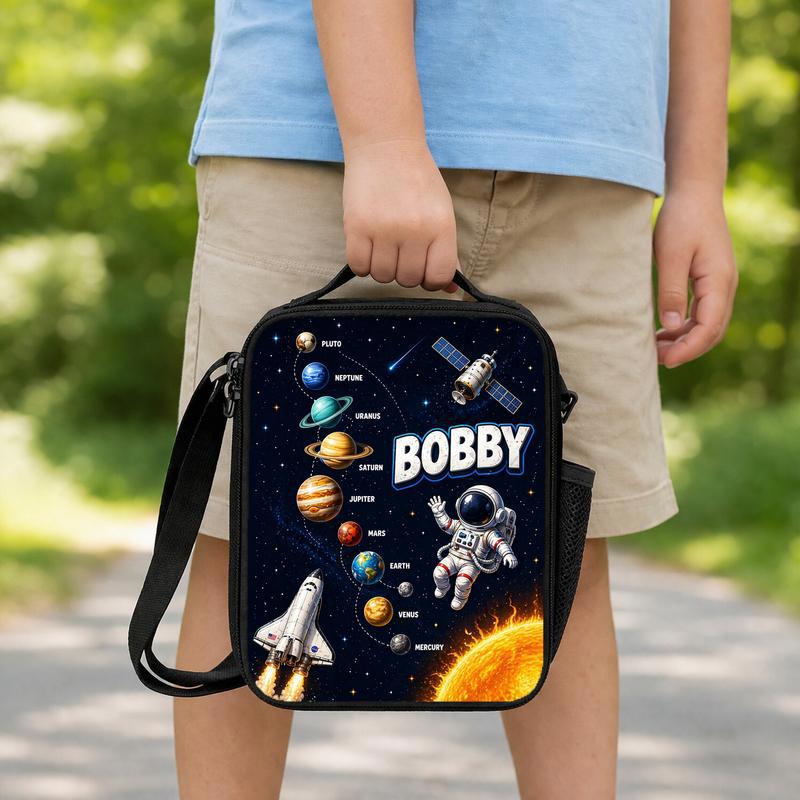Custom Name Lunch Bag Kids - Solar System Space Explorer Lunch Box Bag