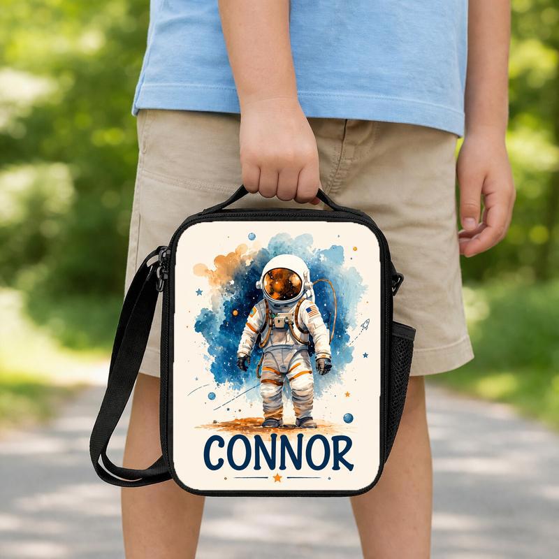 Custom Name Lunch Bag Kids - Space Astronaut Galaxy Design Lunch Box Bag
