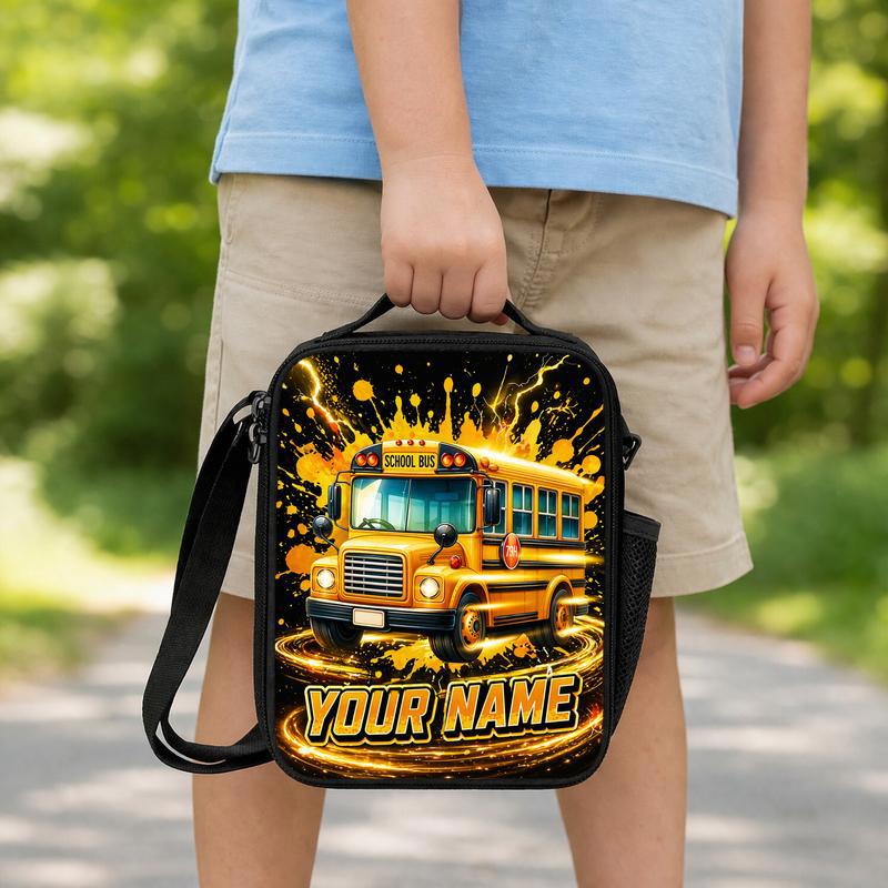 Custom Name School Bus Lunch Bag - Bright Back To School Kids Lunch Box Bag Custom Name School Bus Lunch Bag - Bright Back To School Kids Lunch Box Bag