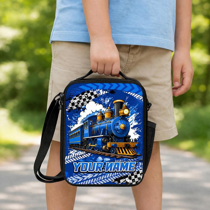 Custom Name Train Lunch Bag - Cool Blue Train School Design Lunch Box Bag Custom Name Train Lunch Bag - Cool Blue Train School Design Lunch Box Bag