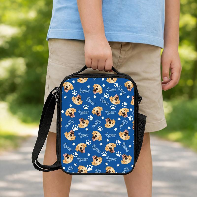 Custom Pet Photo Backpack_ Personalized Dog_Cat Face Gift Set, Back To School Gift Lunch Box Bag