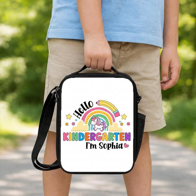 Custom Rainbow Unicorn Lunch Bag - Kids Name Design Lunch Box Bag