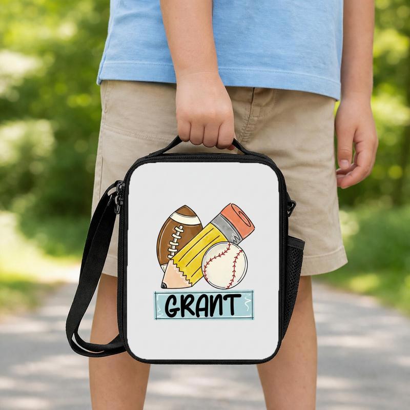 Custom Sports Lunch Bag - Baseball Football School Kids Bag Lunch Box Bag
