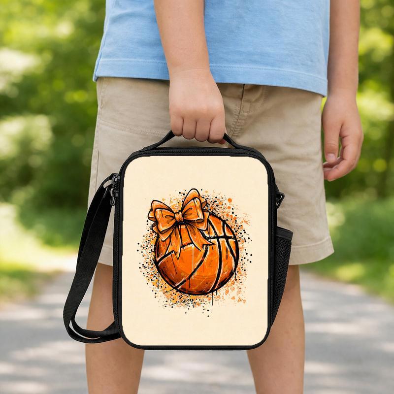 Cute Basketball Bow Lunch Bag - Back To School Girl Sport Style Lunch Box Bag