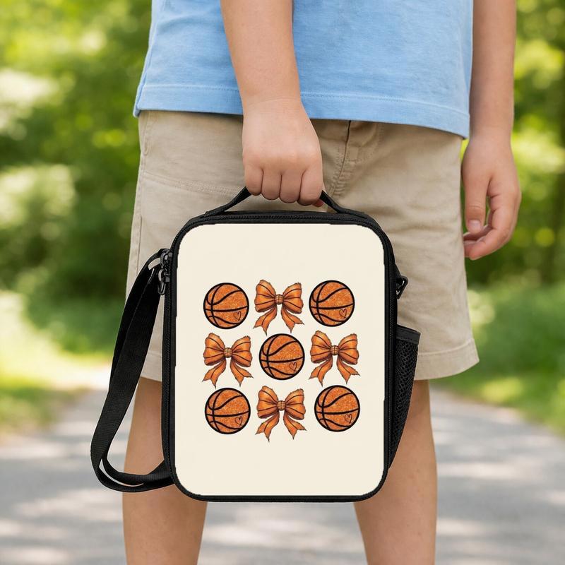 Cute Basketball Pattern Lunch Bag - Back To School Bow Design Lunch Box Bag Cute Basketball Pattern Lunch Bag - Back To School Bow Design Lunch Box Bag