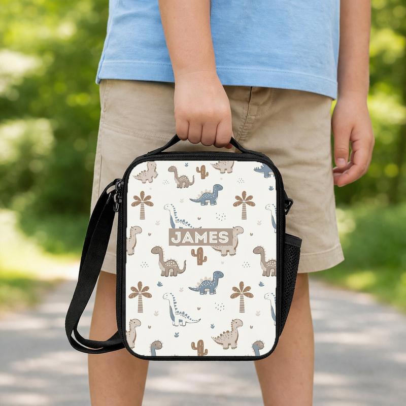 Cute Dinosaur Pattern Lunch Bag With Name - Kids School Look Lunch Box Bag Cute Dinosaur Pattern Lunch Bag With Name - Kids School Look Lunch Box Bag