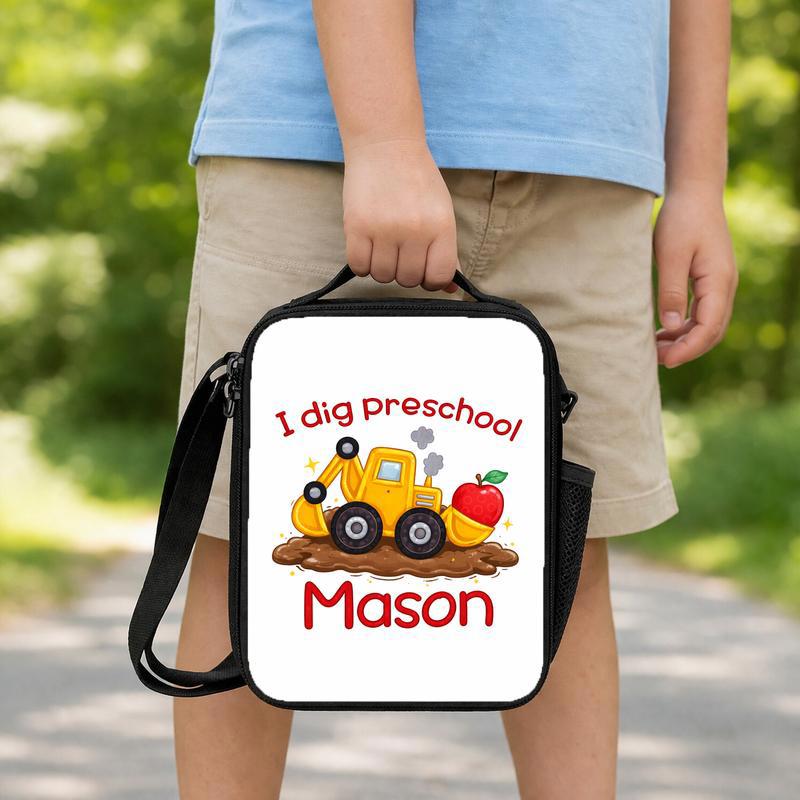Cute Personalized Excavator Lunch Bag For Kids - I Dig Preschool Lunch Box Bag Cute Personalized Excavator Lunch Bag For Kids - I Dig Preschool Lunch Box Bag