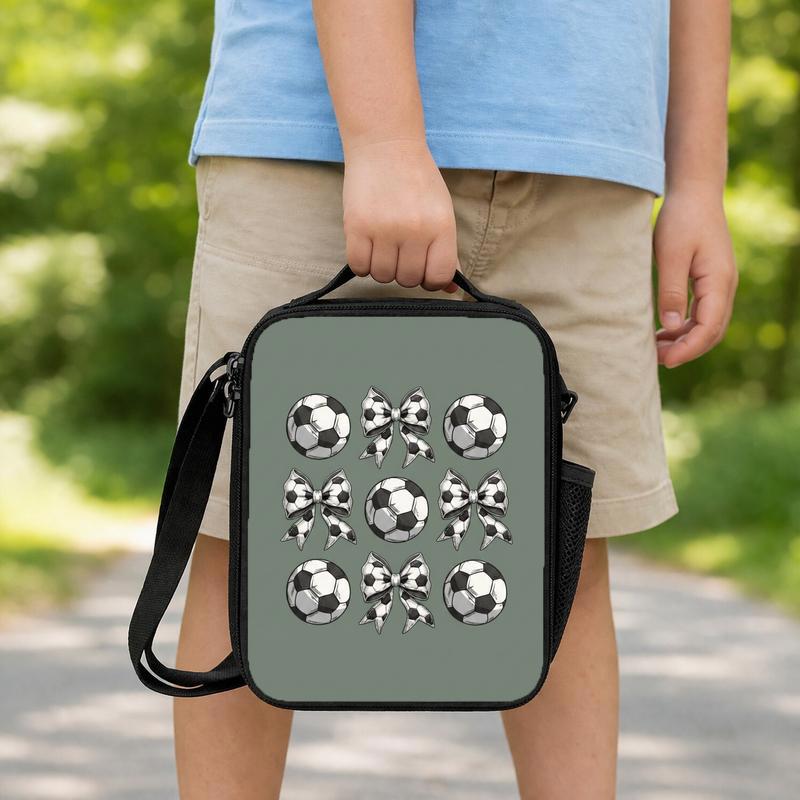 Cute Soccer Bow Pattern Lunch Bag - Girls School Design Lunch Box Bag Cute Soccer Bow Pattern Lunch Bag - Girls School Design Lunch Box Bag