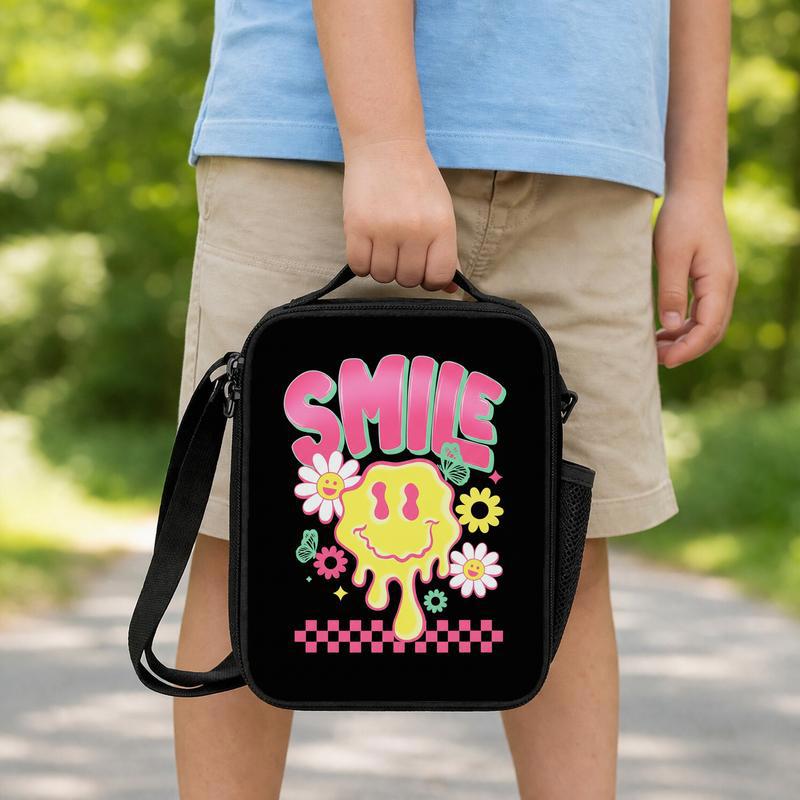 Drippy Smiley Lunch Bag - Cool Retro School Style Kids Lunch Box Bag Drippy Smiley Lunch Bag - Cool Retro School Style Kids Lunch Box Bag