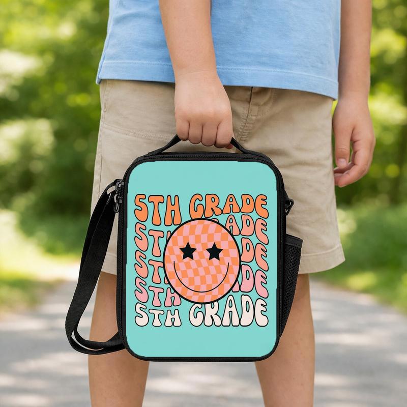 Elementary School Custom Grade Lunch Bag - Retro Happy Face Style Lunch Box Bag