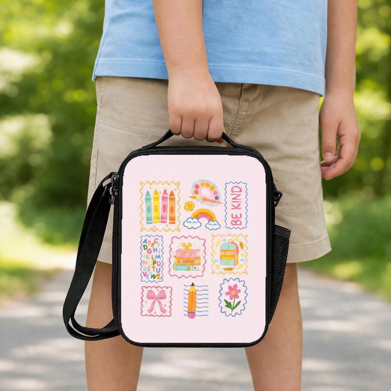 Elementary School Lunch Bag - Colorful School Supplies Art Lunch Box Bag Elementary School Lunch Bag - Colorful School Supplies Art Lunch Box Bag