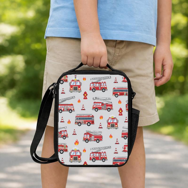 Fire Truck Pattern Lunch Bag - Kids Firefighter Back To School Lunch Box Bag Fire Truck Pattern Lunch Bag - Kids Firefighter Back To School Lunch Box Bag
