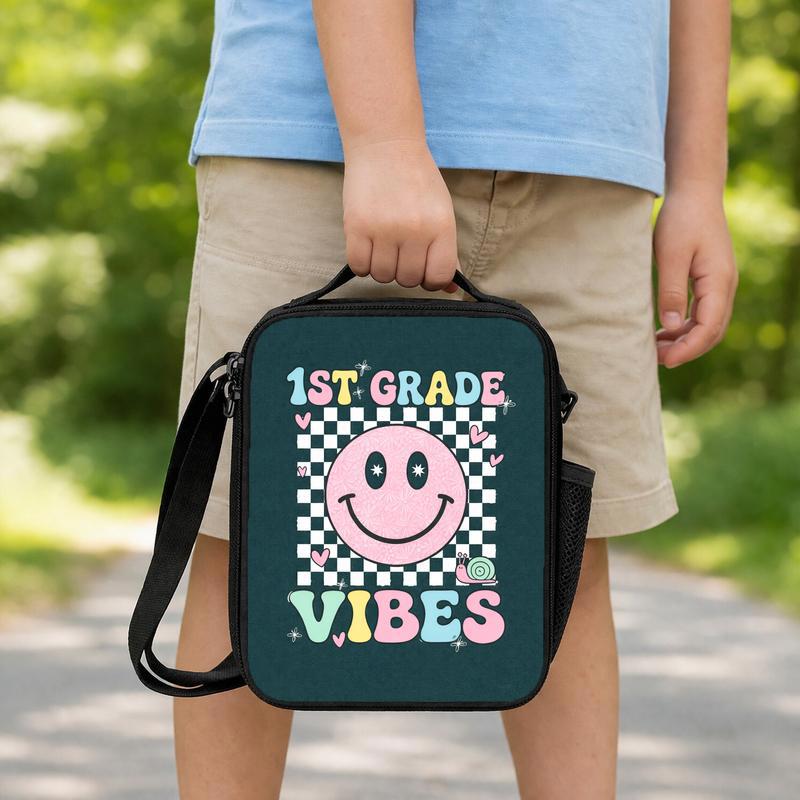 First Grade Lunch Bag For Girls - Cute Smiley School Style Lunch Box Bag