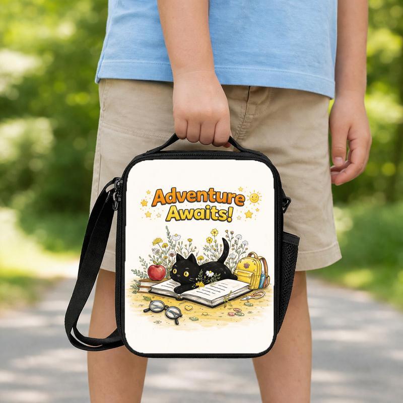 Floral Cat Book Lunch Box Bag Floral Cat Book Lunch Box Bag