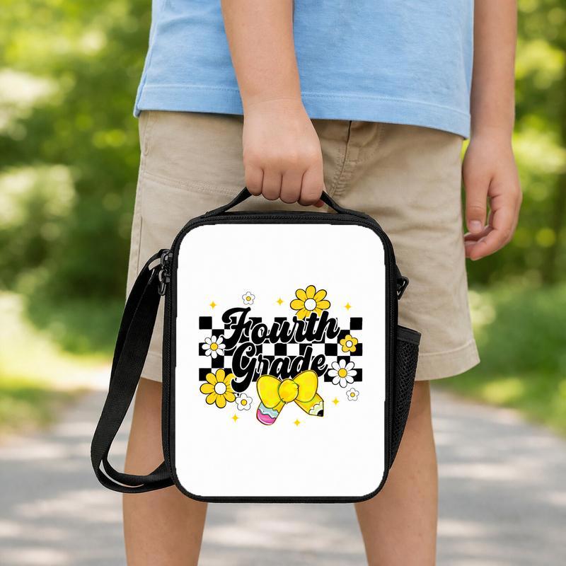 Fourth Grade Daisy Bow Checkerboard - Cute Kids Lunch Bag Lunch Box Bag Fourth Grade Daisy Bow Checkerboard - Cute Kids Lunch Bag Lunch Box Bag