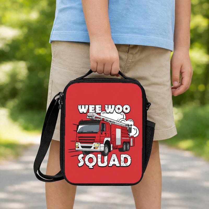 Fun Fire Truck School Lunch Bag For Kids - Wee Woo Squad Lunch Box Bag