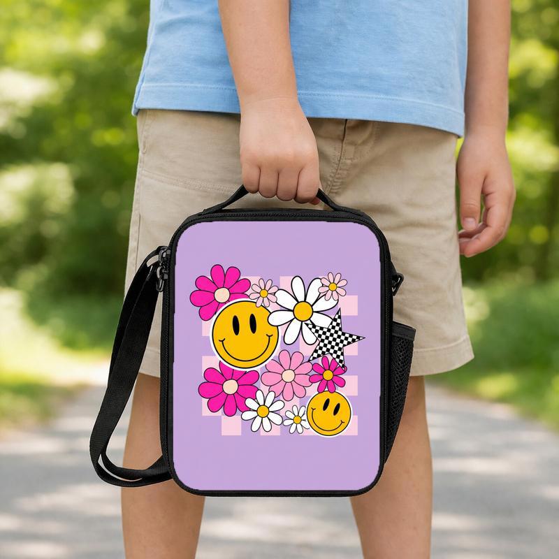 Groovy Daisy Smiley Lunch Bag - Retro Girls School Style Lunch Box Bag Groovy Daisy Smiley Lunch Bag - Retro Girls School Style Lunch Box Bag