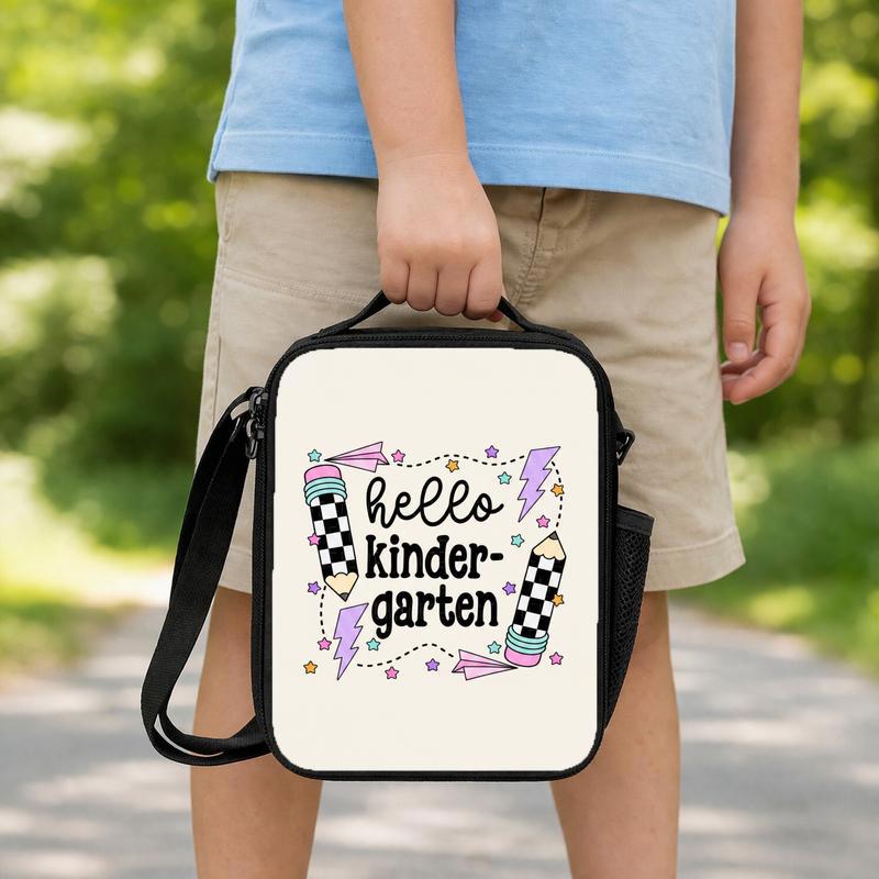 Hello Kindergarten Lunch Bag - Retro Checkerboard School Style Lunch Box Bag