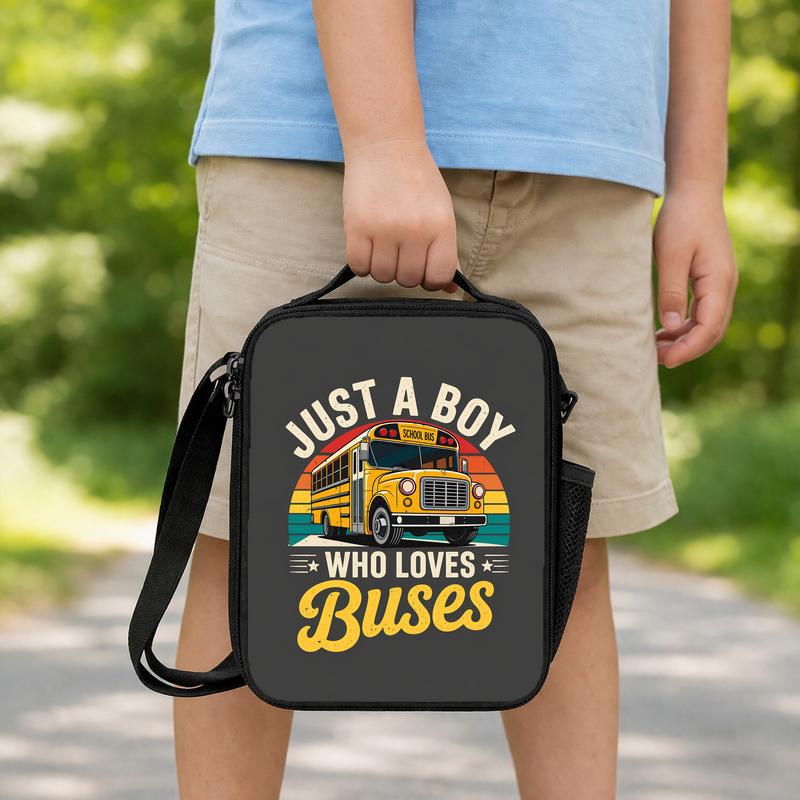 Just A Boy Who Loves Buses Lunch Bag - Back To School Kids Style Lunch Box Bag Just A Boy Who Loves Buses Lunch Bag - Back To School Kids Style Lunch Box Bag