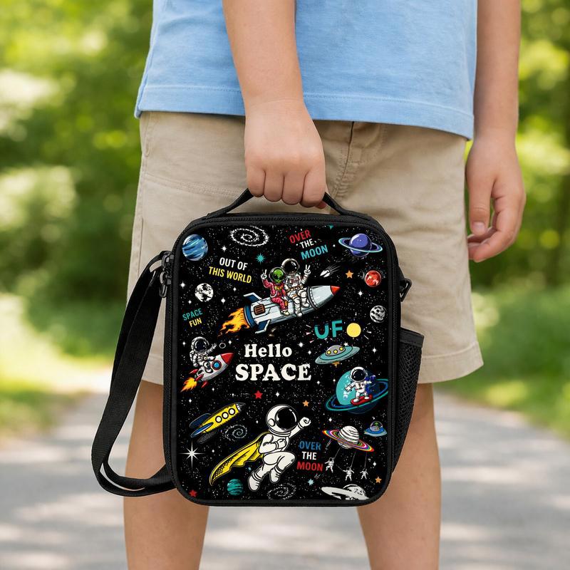 Kids Lunch Bag Space Fun - Astronaut Rocket Design Lunch Box Bag