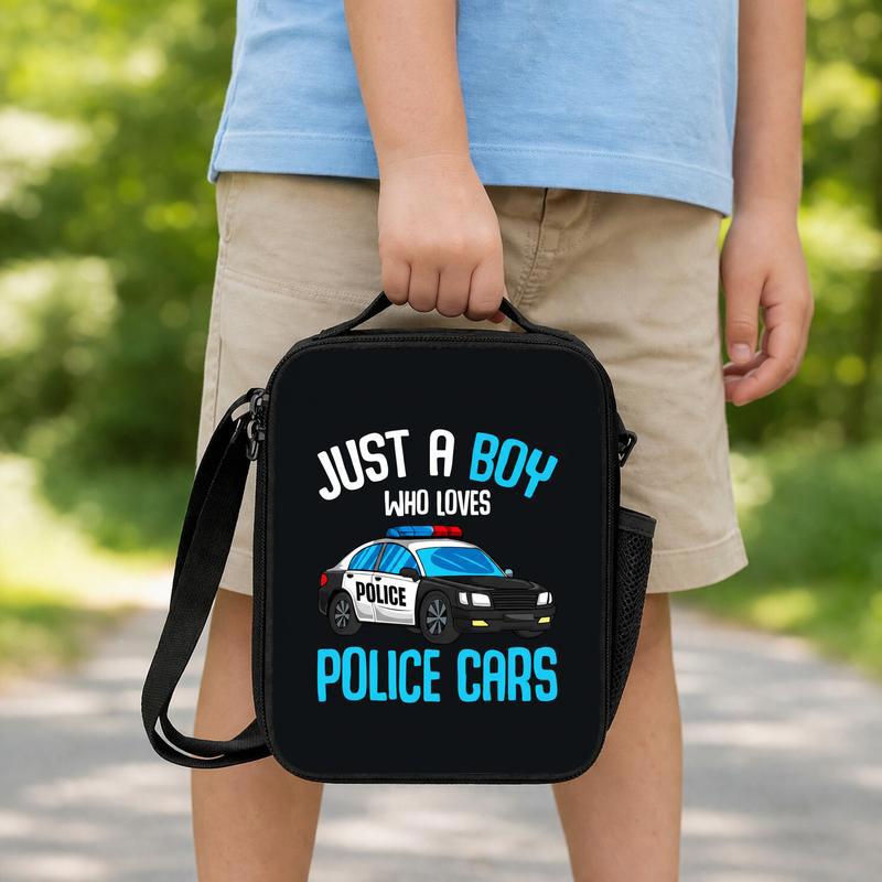 Kids Police Lunch Bag - Boy Loves Cars Back To School Lunch Box Bag