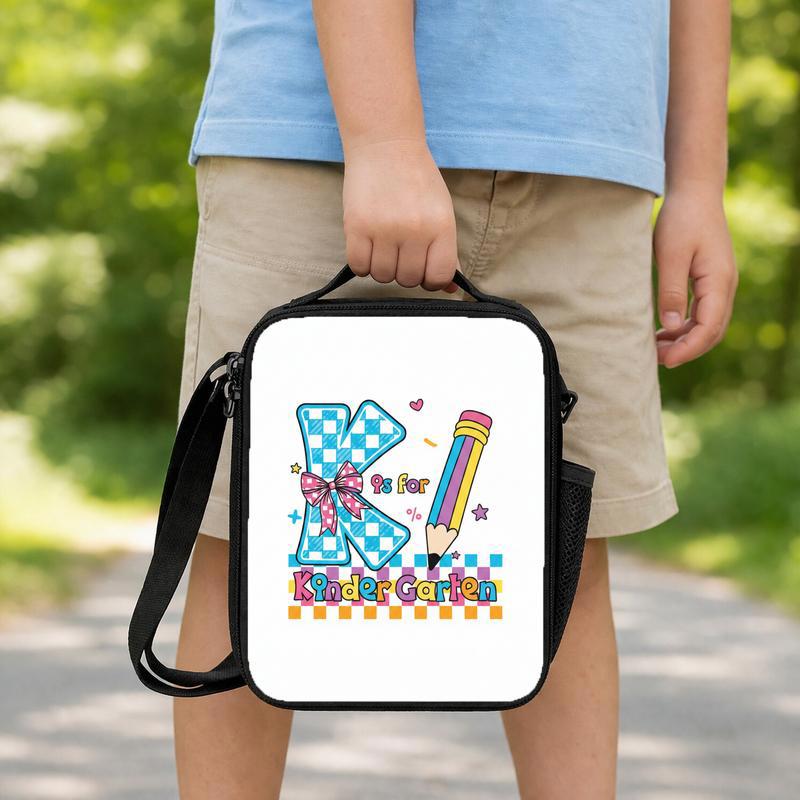 Kindergarten Girl K Letter Checkerboard Lunch Bag - Sweet Back To School Design Lunch Box Bag