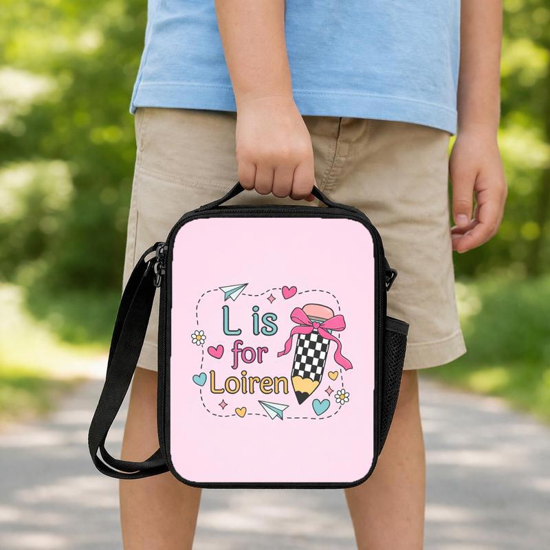 Kindergarten Lunch Bag For Girls - Custom Initial Design Lunch Box Bag