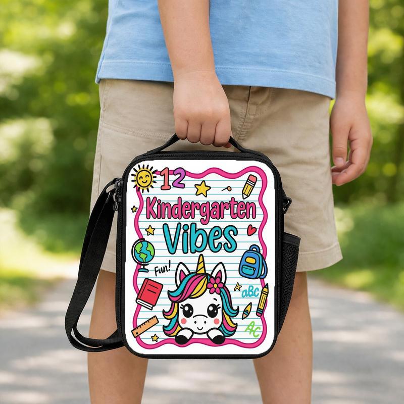 Kindergarten Vibes Lunch Bag - Cute Unicorn School Style Lunch Box Bag