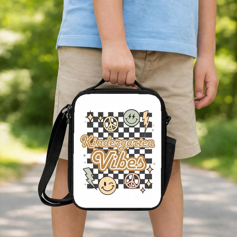 Kindergarten Vibes Lunch Bag - Retro Checkerboard School Style Lunch Box Bag