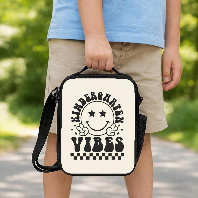 Kindergarten Vibes Lunch Bag - Retro Smiley School Style Lunch Box Bag Kindergarten Vibes Lunch Bag - Retro Smiley School Style Lunch Box Bag